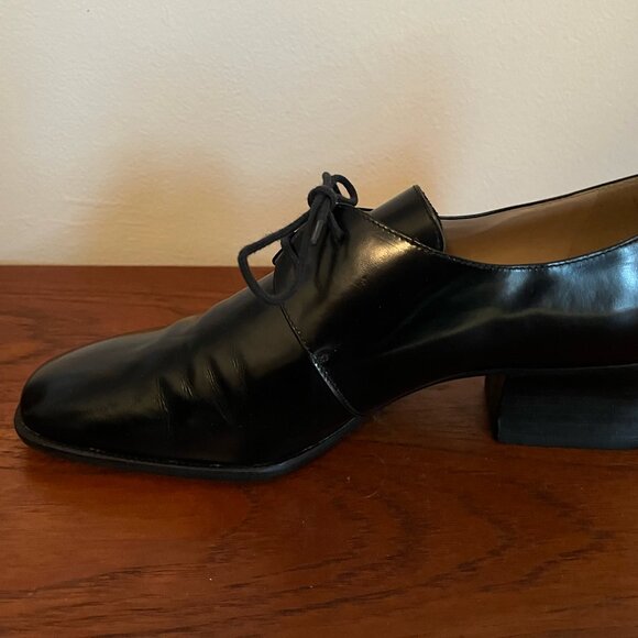 Vintage Black Leather Enzo Angiolini Heeled Oxford Lace Ups - 8 / 8.5 - Picture 4 of 6